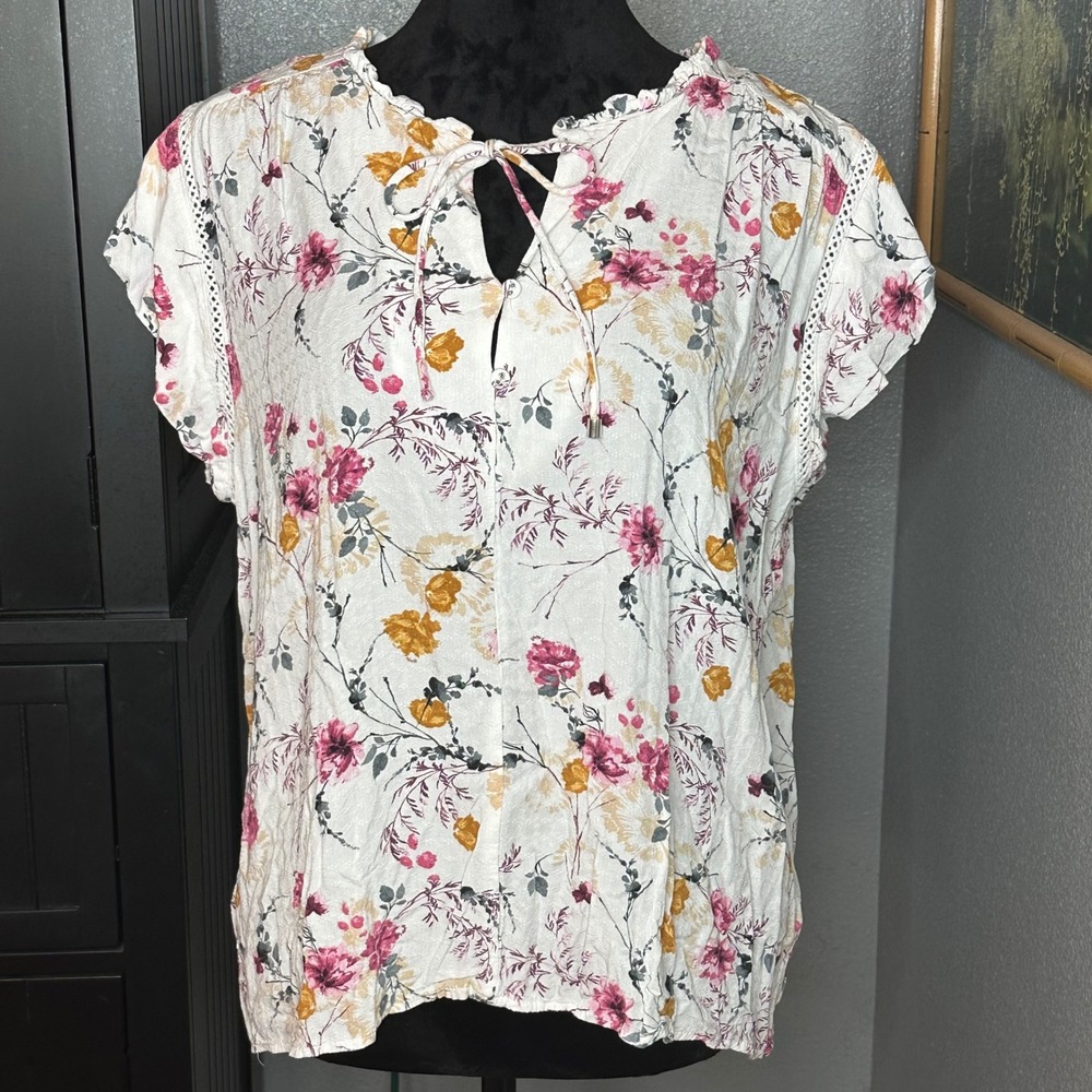Buffalo David Bitton Floral‎ Boho Peasant Blouse Large Top Rustic